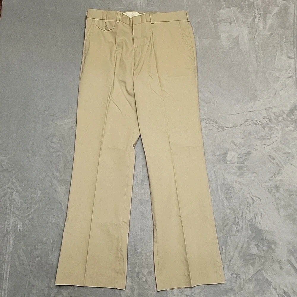 VTG Unbranded Flat Front‎ Chino Trousers Men 34x31 Tan Khaki Casual Made In USA